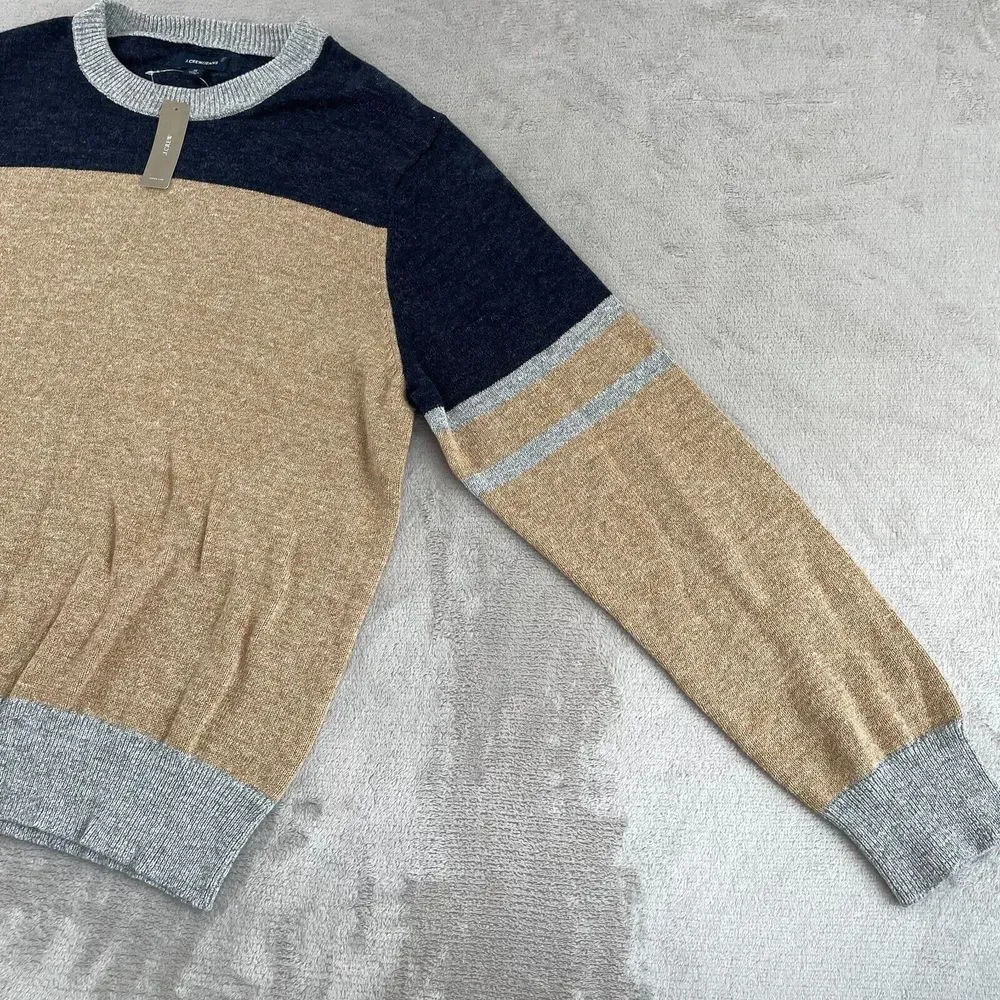 J Crew Sweater Men XL Multi ColorBlock Wool Blend Crew Neck Long Sleeve Prep NWT